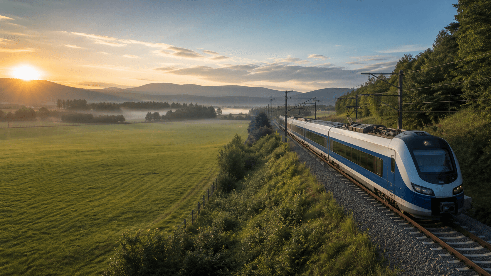 Internationale hogesnelheidstrein door een Europees landschap